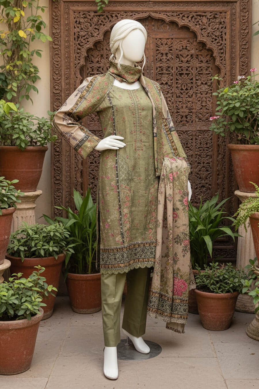 Almeerah Unstitched 3 Piece Winter Khaddar Luxe Collection'2025-Olive Evergreen Grace