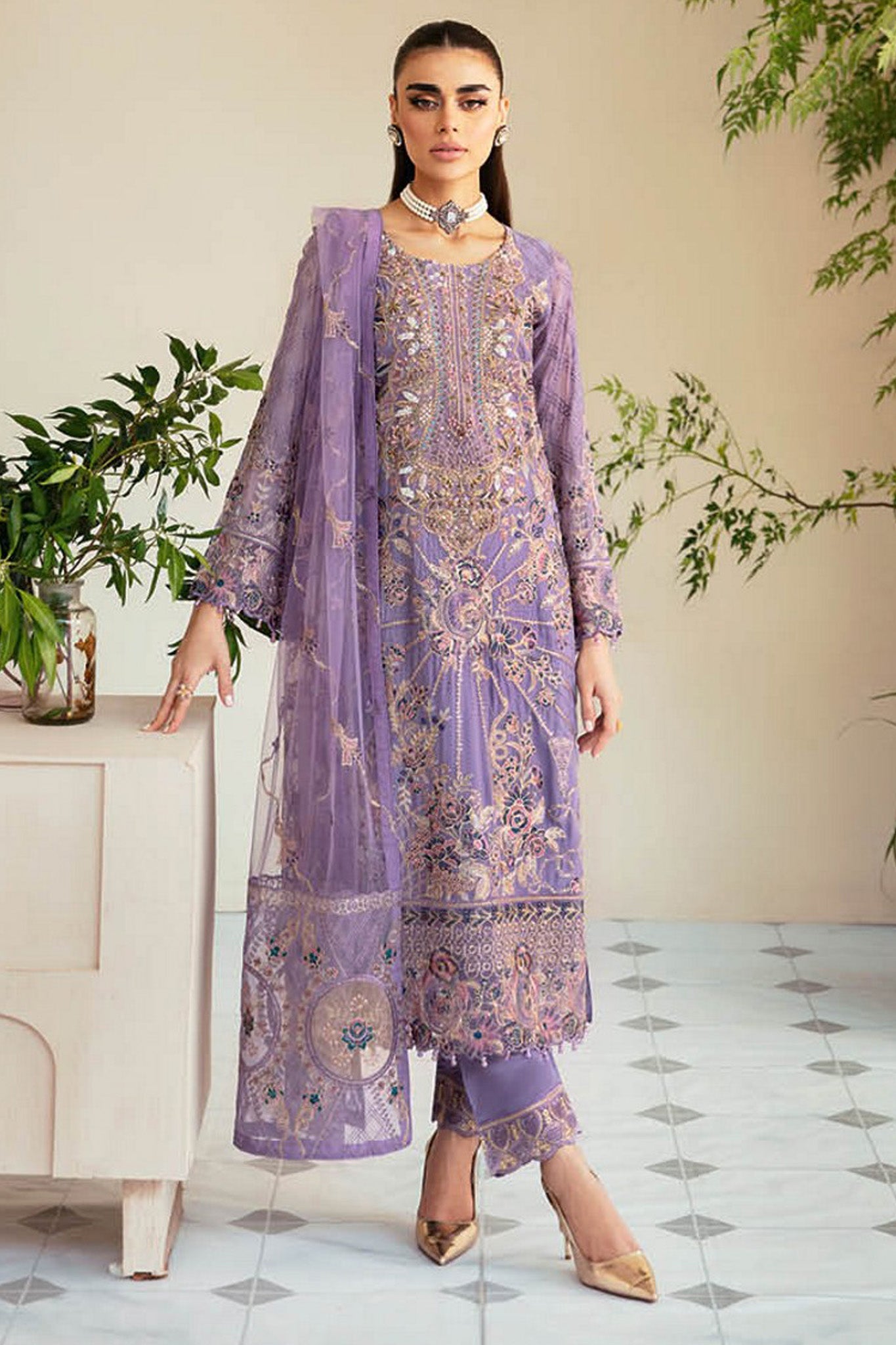 Dastoor By Ramsha Unstitched 3 Piece Luxury Chiffon Vol-01 Suit-P-104