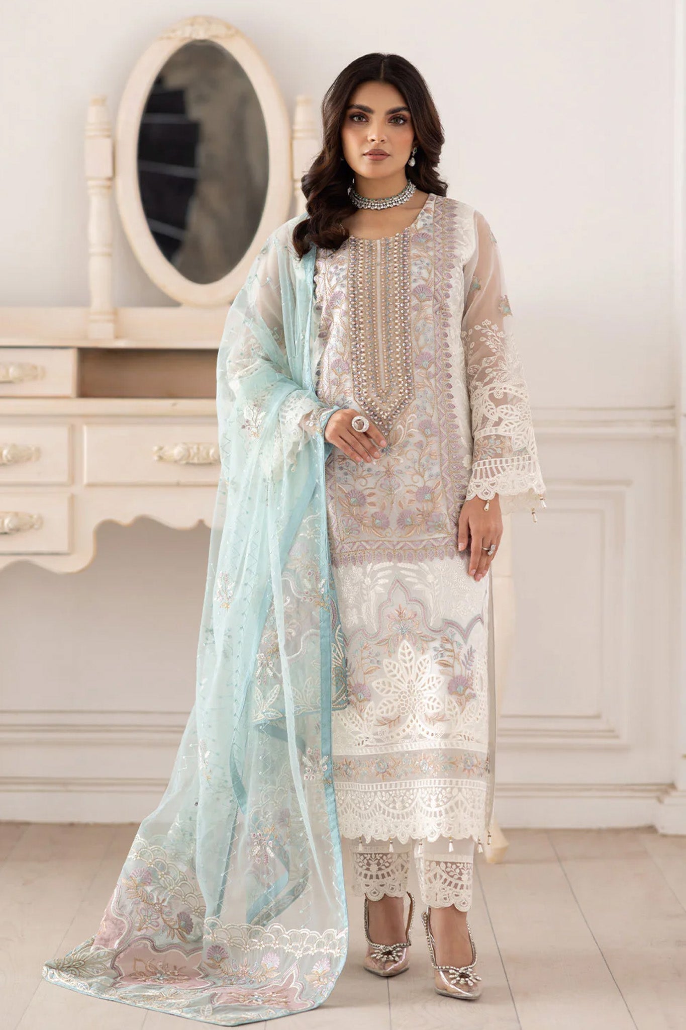 Dastoor by Ramsha Unstitched 3 Piece  Organza Vol-02 Collection'2025-P-207