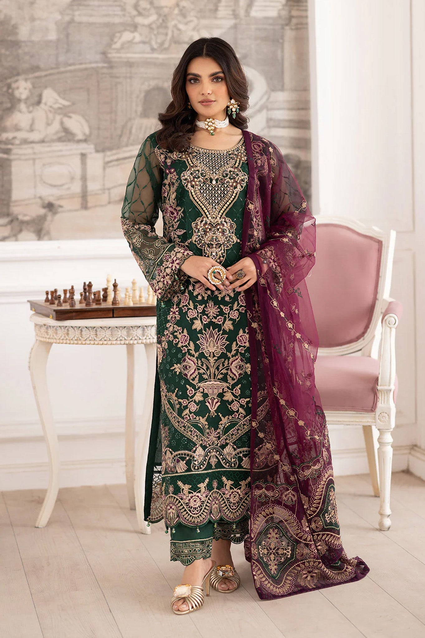 Dastoor by Ramsha Unstitched 3 Piece  Organza Vol-02 Collection'2025-P-208