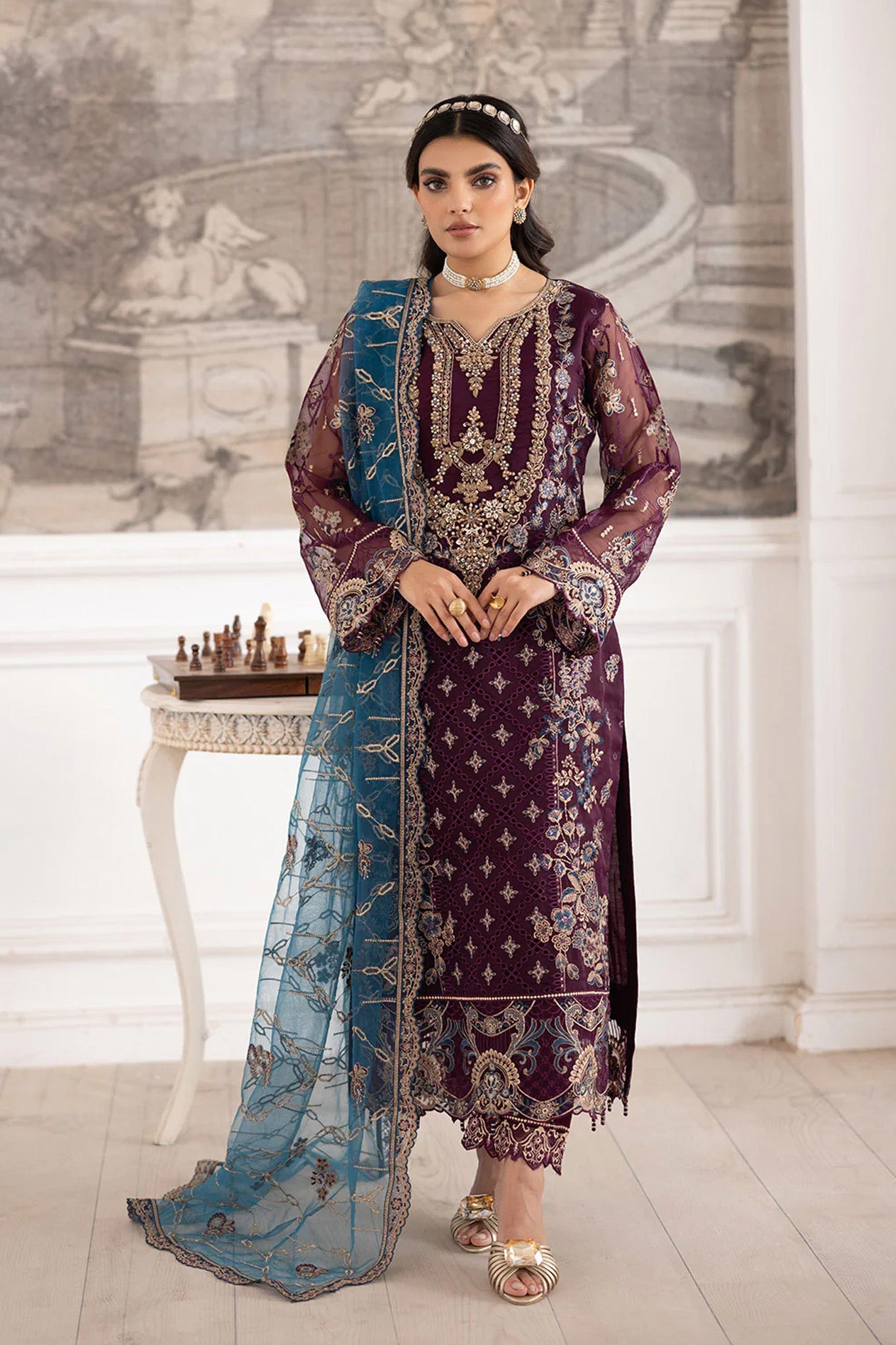 Dastoor by Ramsha Unstitched 3 Piece  Organza Vol-02 Collection'2025-P-210