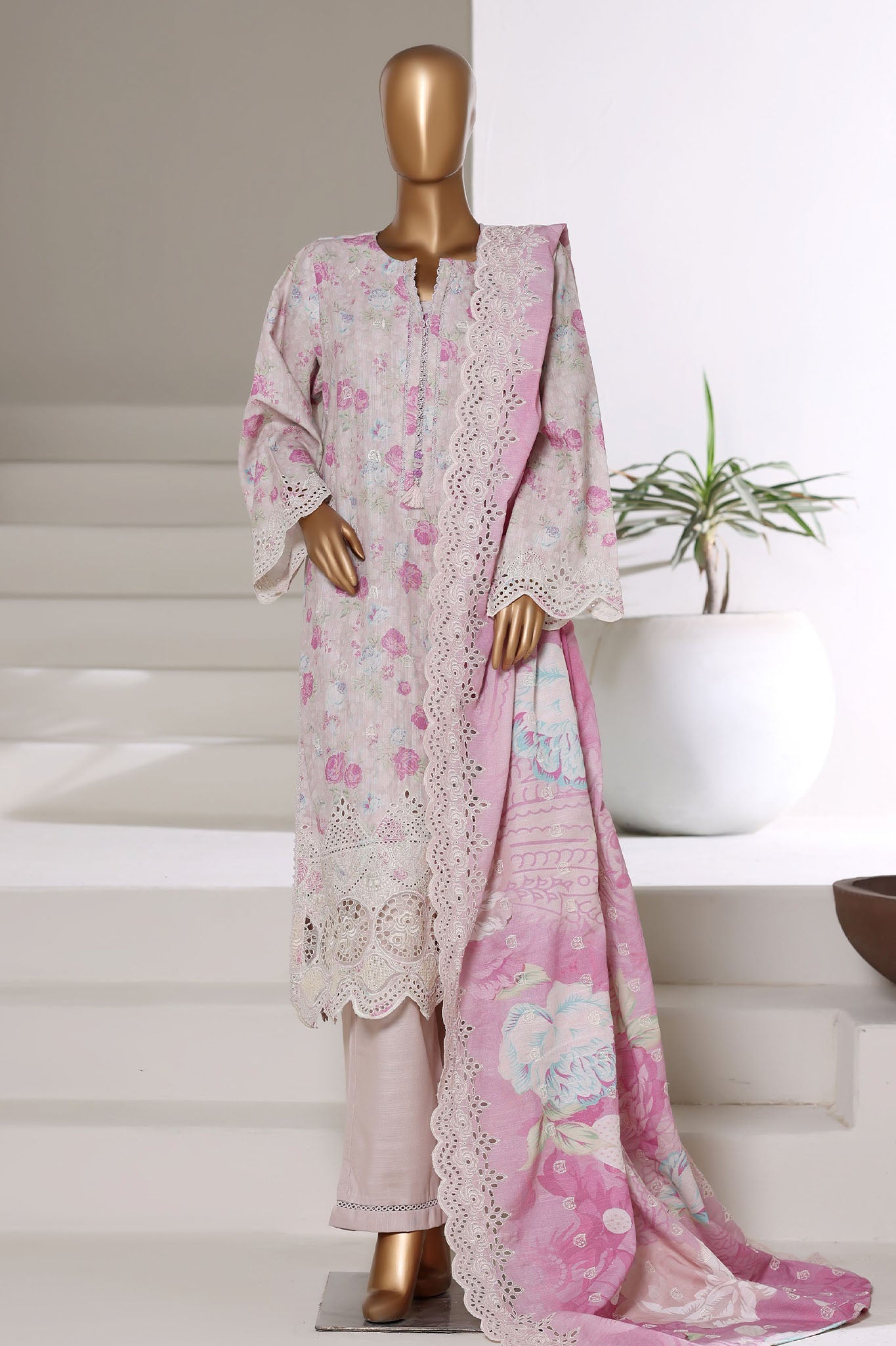 Laser Fusion By Sada Bahar Stitched 3 Piece Chikankari Khaddar Suit-PCK-06-Peach