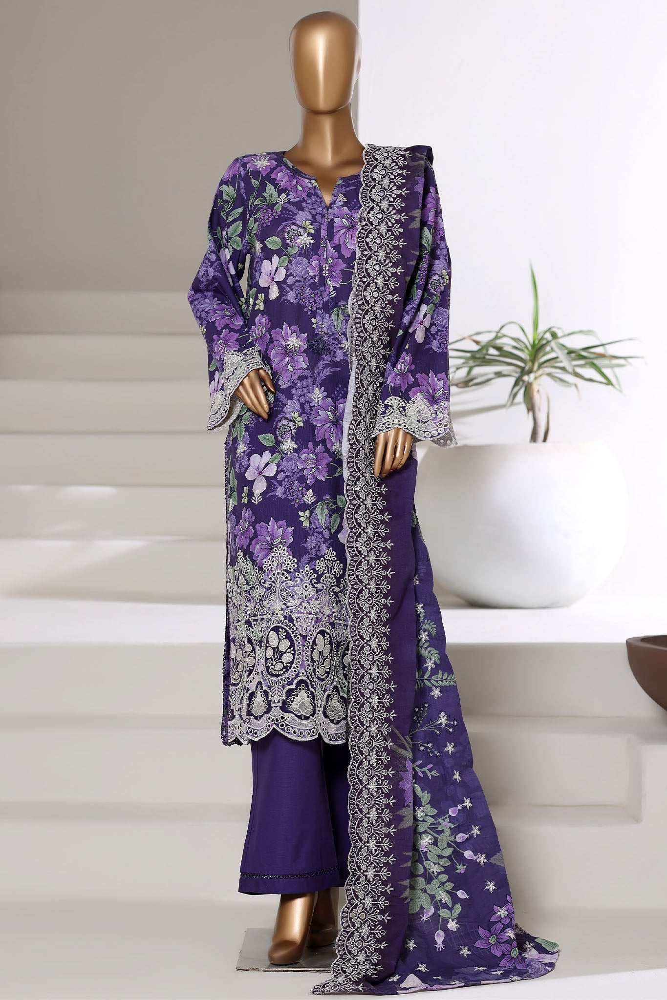 Laser Fusion By Sada Bahar Stitched 3 Piece Chikankari Khaddar Suit-PCK-03-JAMNI