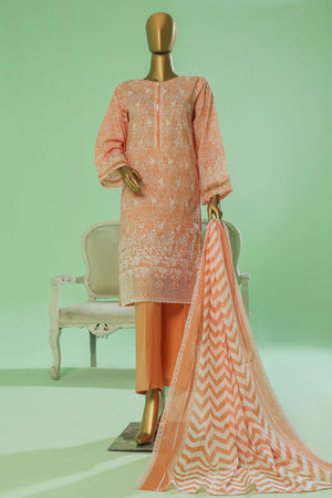 Printkari By HZ Stitched 3 Piece Prints Chikankari Vol-03 Collection'2025-PEC-059-Coral