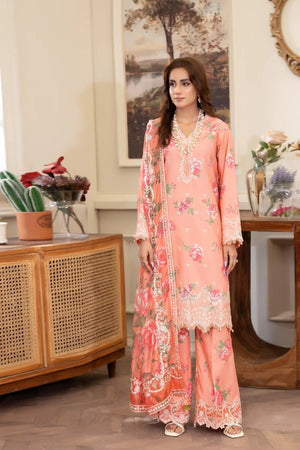 Summer Scent By Nine Needles Stitched 3 Piece Summer Collection'2025-Pink Peony-NP-05