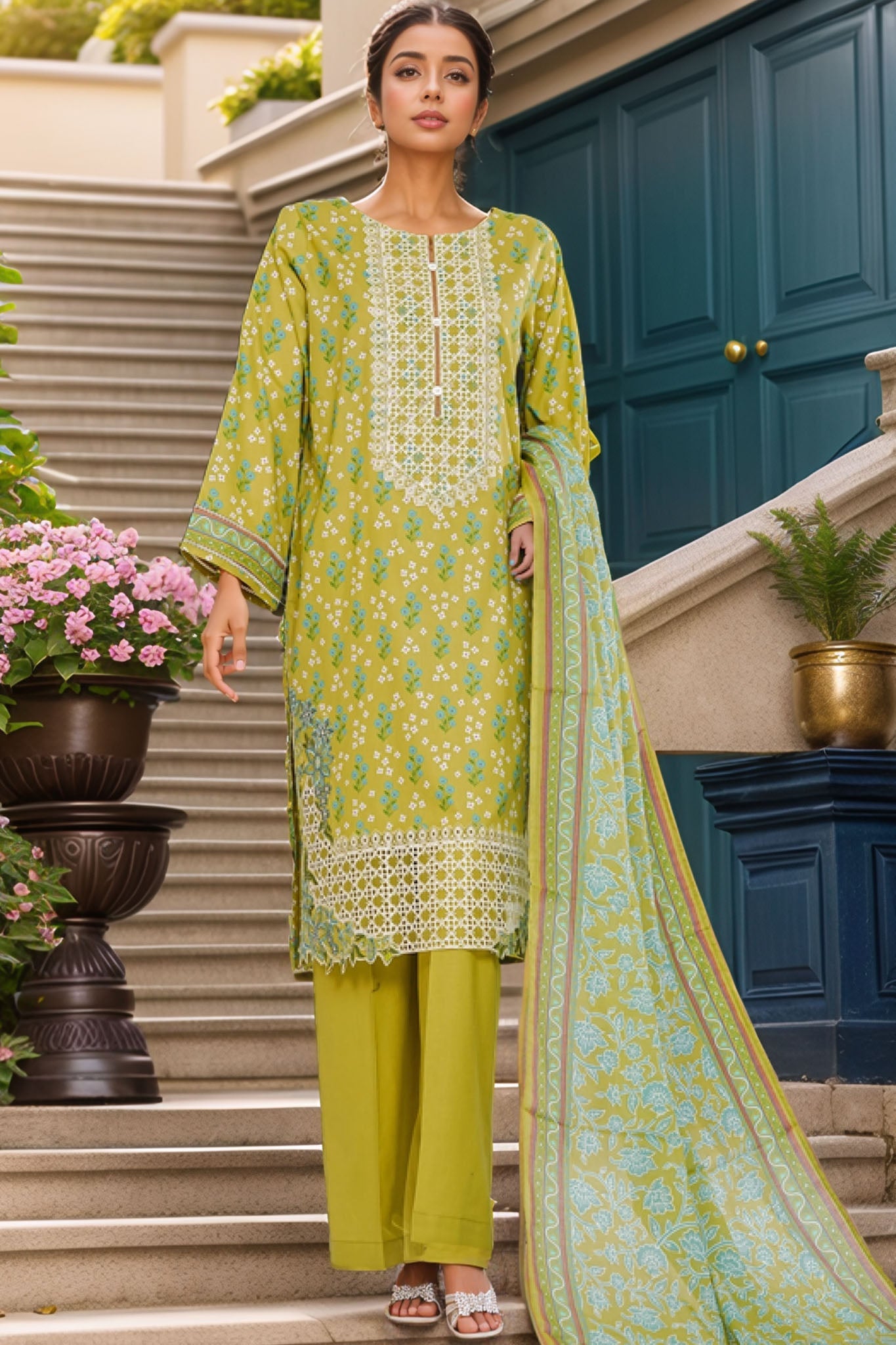 Intermix Thread & Needle By HZ Stitched 3 Piece Emb Cambric Collection'2025-POEL-3P-010-Pista