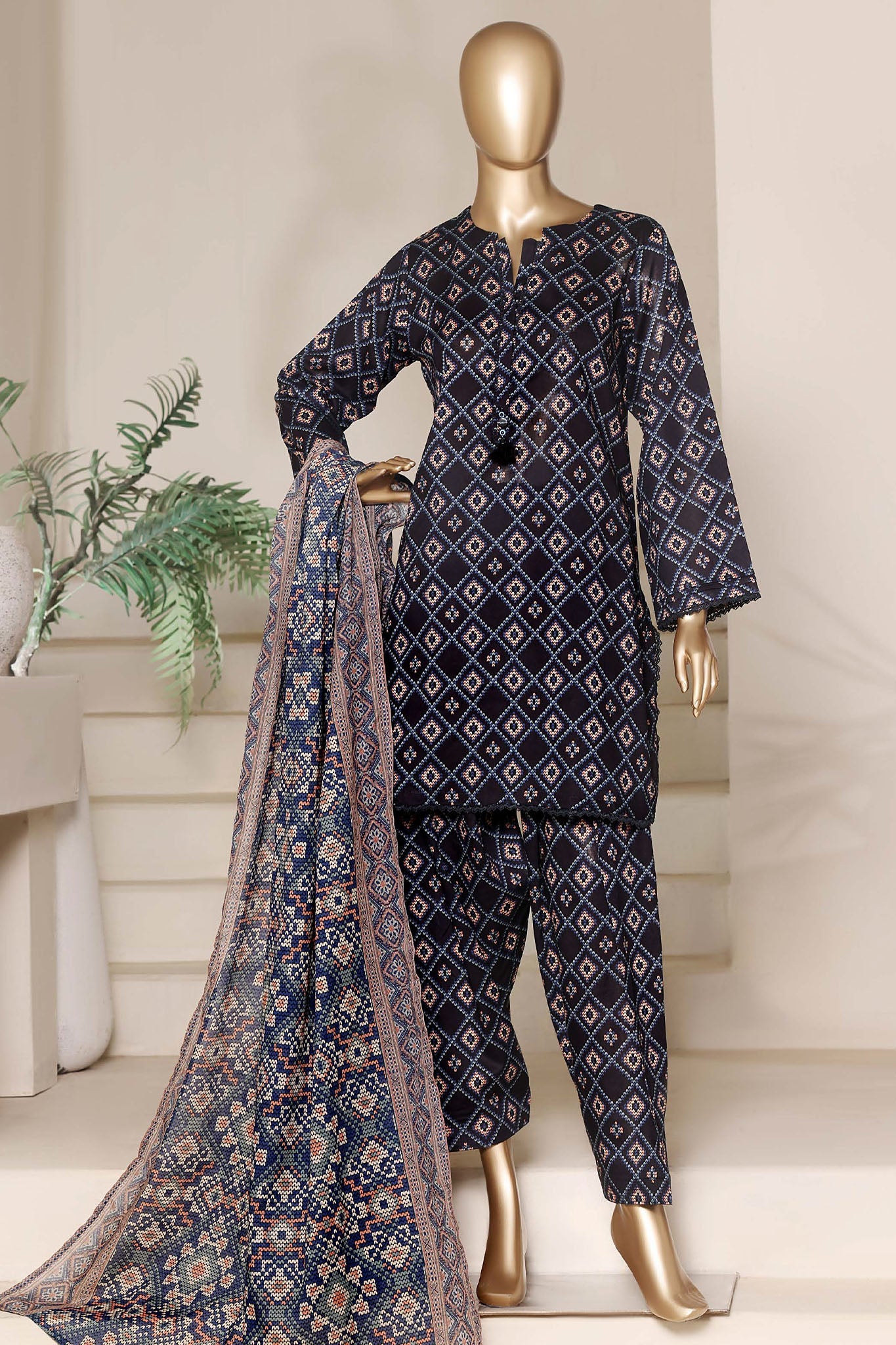 Sada Bahar Stitched 3 Piece Printed With Shalwar-Pr-85B-Blue