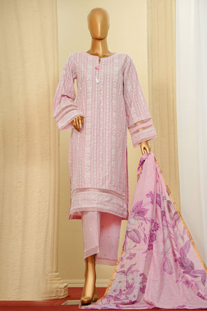Traditional Vibes By HZ Stitched 3 Piece Solid Emb Chikankari Collection'2025-PWC-105-Pink