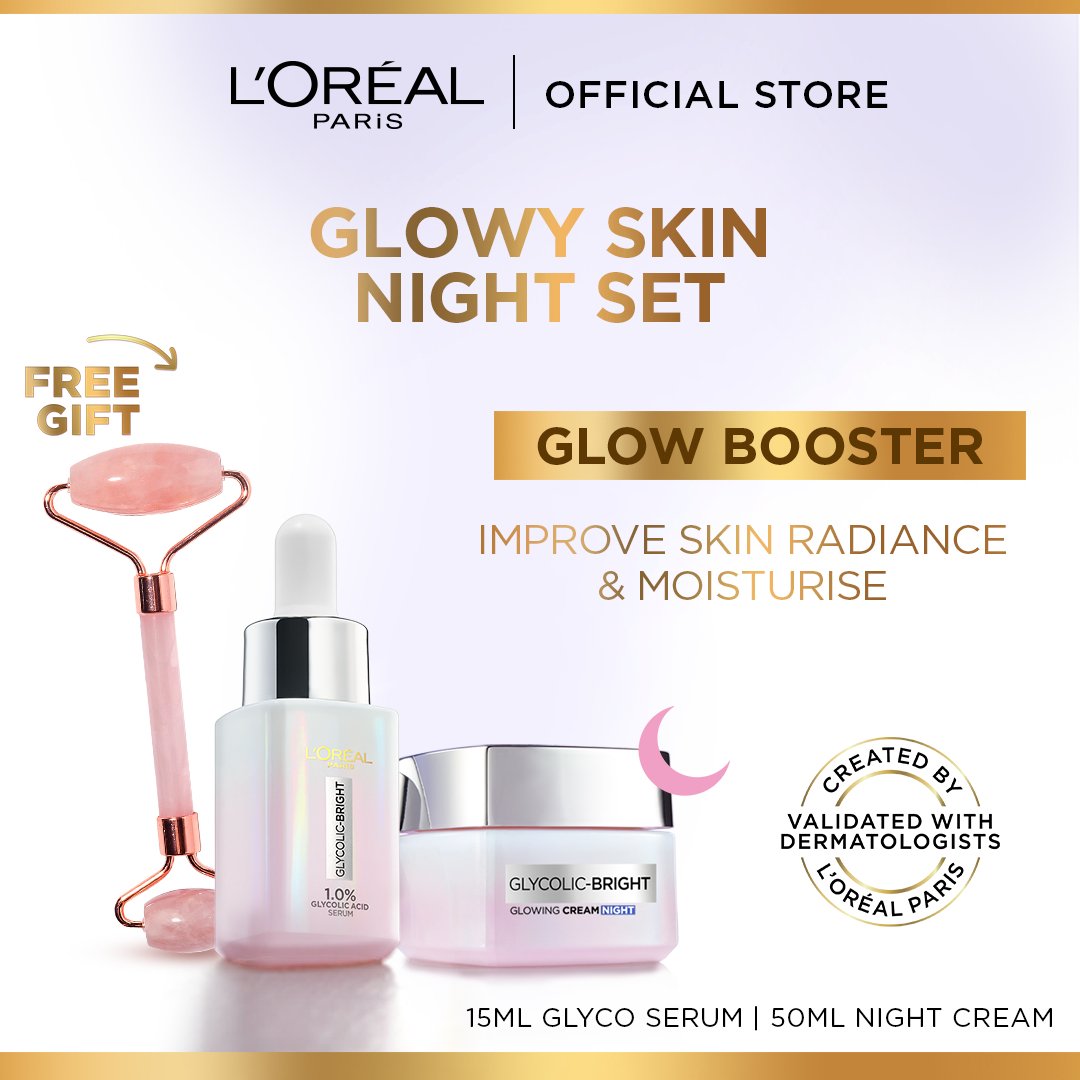 Loreal Set Instant Glowing Serum 15Ml+Glowing Night Cream 50Ml+Roller