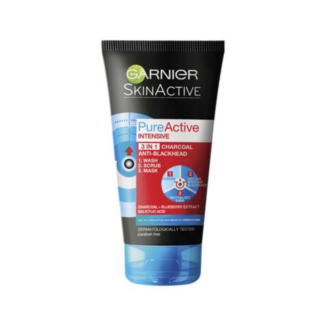 Garnier Skin Active 3 In Charcoal Pure Actice Face Wash 50Ml