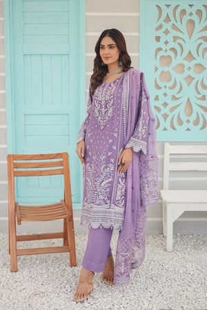 Inara By Azmeerah Official Semi Stitched 3 Piece Chiffon Edit Collection'2024-01-Peri Winkle