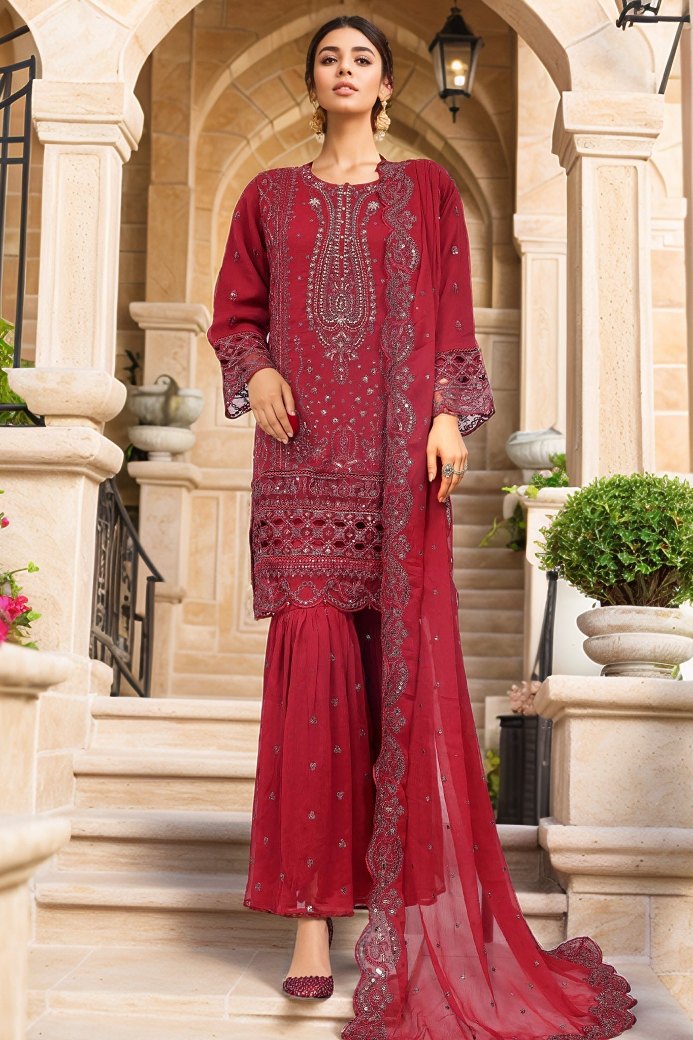 Afsany by Sada Bahar Stitched 3 Piece Luxury Chiffon Vol-12 Collection'2025-CR-28-Maroon