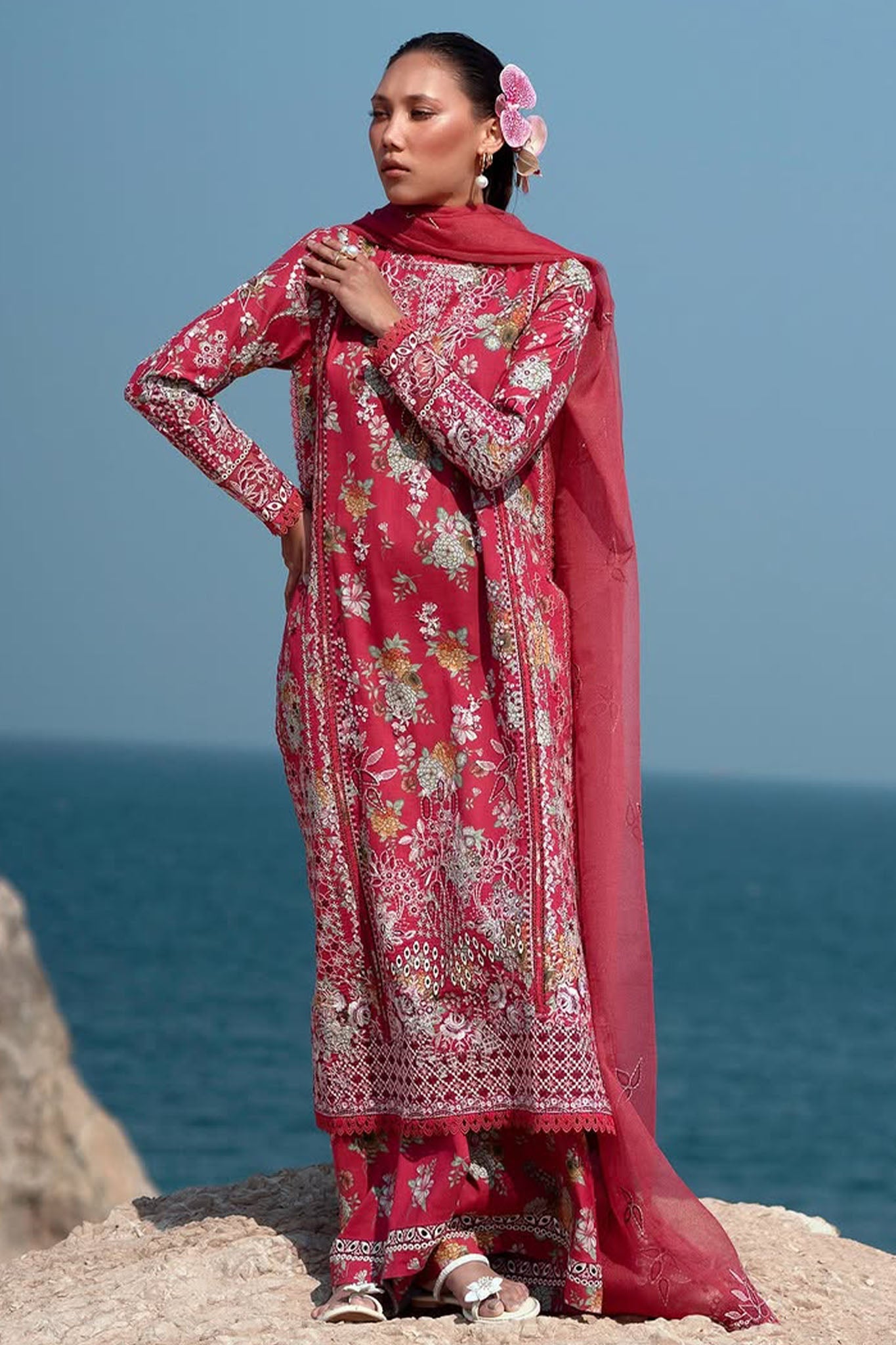 Summer Together By Afrozeh Unstitched 3 Piece Lawnkari Vol-03 Collection-AL-05-Pink Ruby