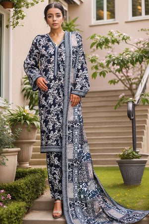 Bin Saeed Stitched 3 Piece Exclusive Printed Khaddar Vol-04 Collection'2025-WK-2393-Black