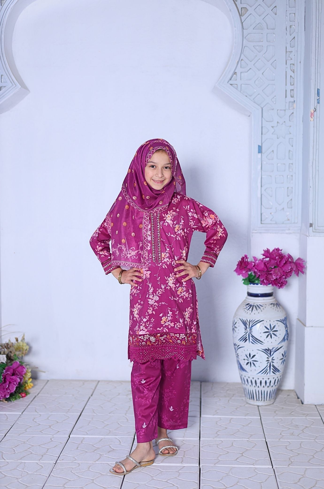 Mummy & Me By Suntex Stitched 3 Piece Kids Emb Chikankari Lawn Suit-SH-2638