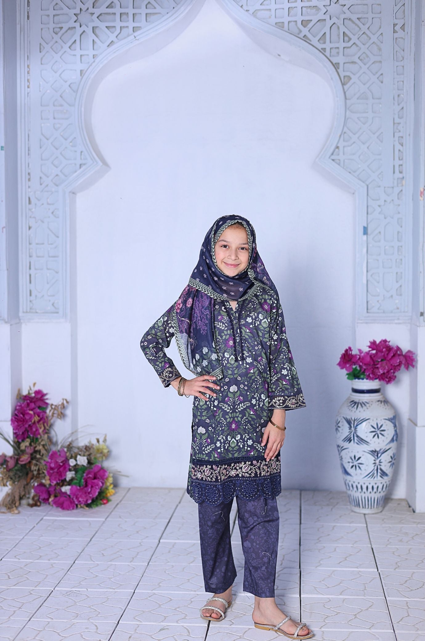 Mummy & Me By Suntex Stitched 3 Piece Kids Emb Chikankari Lawn Suit-SH-2637