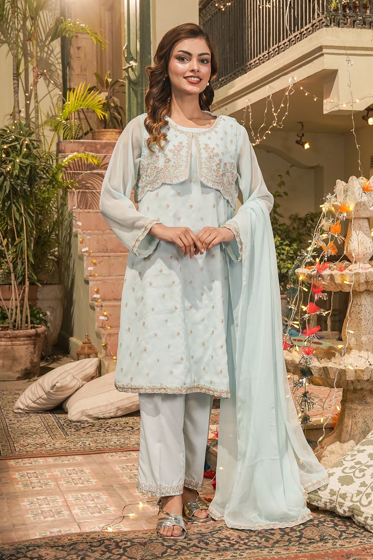 Ochre Clothing-Chiffon Embroidered 3 Pc Suit-SOF-08