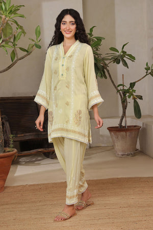 Ochre Clothing Rod Silk Block Printed Women's 2 Pc Suit