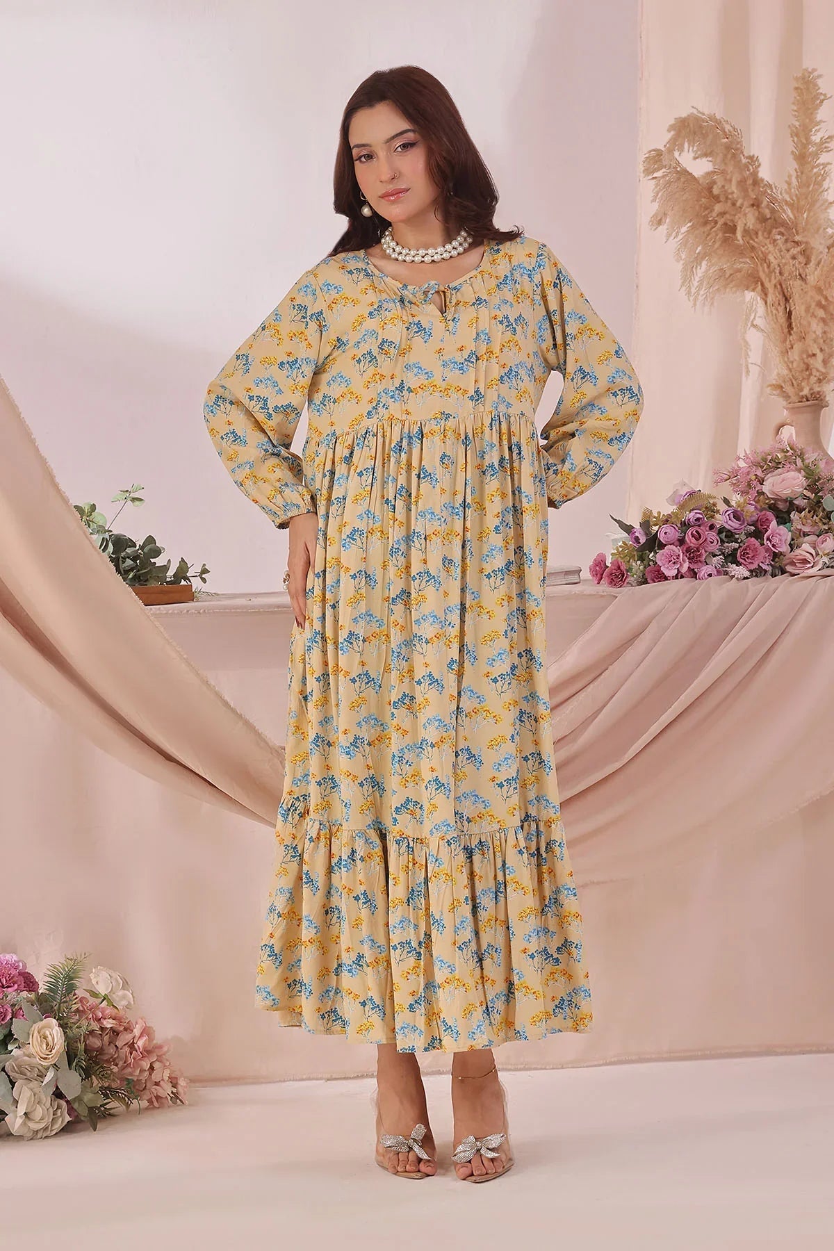 Ochre Clothing Women's Casual -Boski Linen Printed Dress-SOD-10