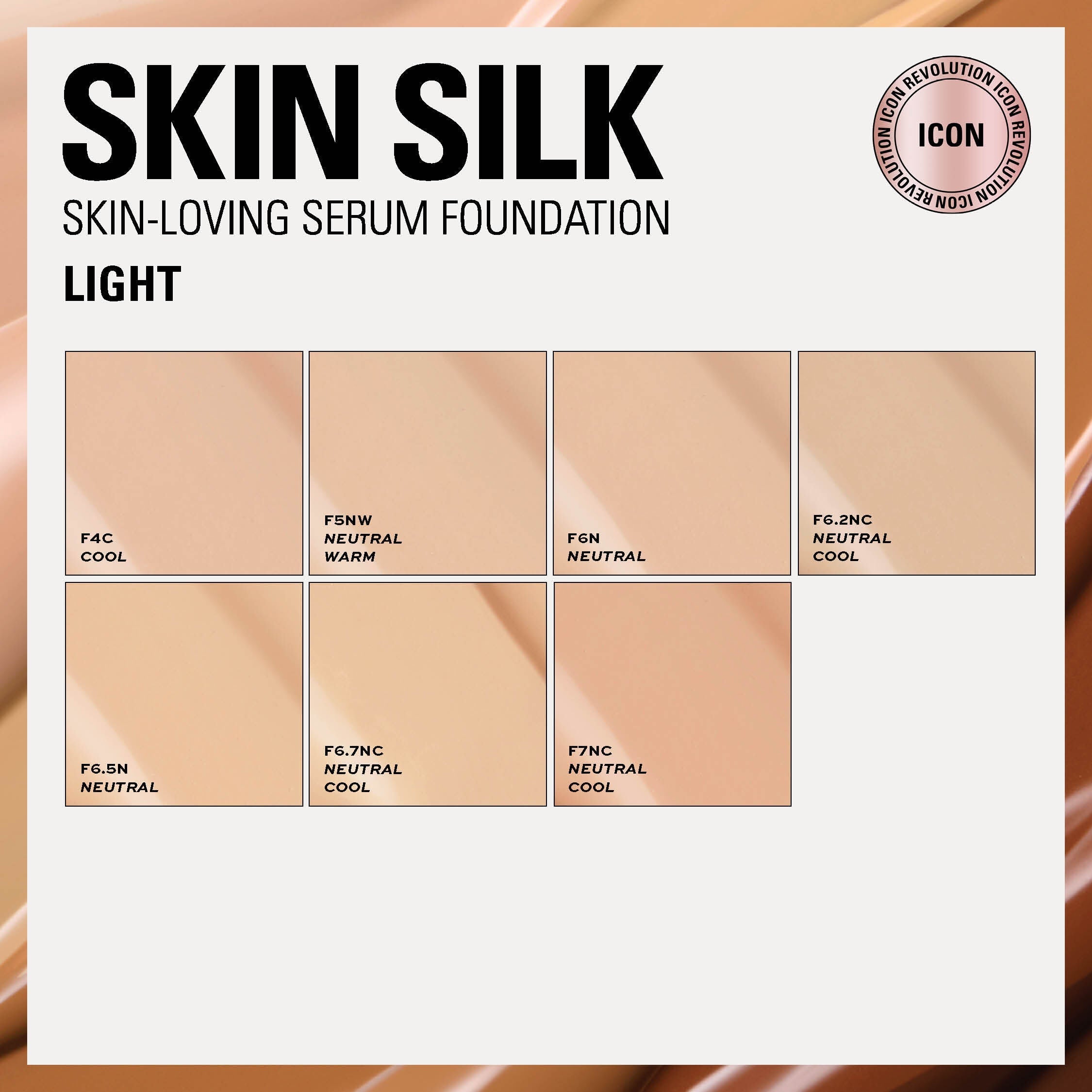 Skin Silk foundation swatch chart with different shades on a white background