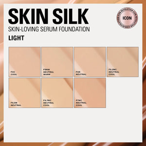 Skin Silk foundation swatch chart with different shades on a white background