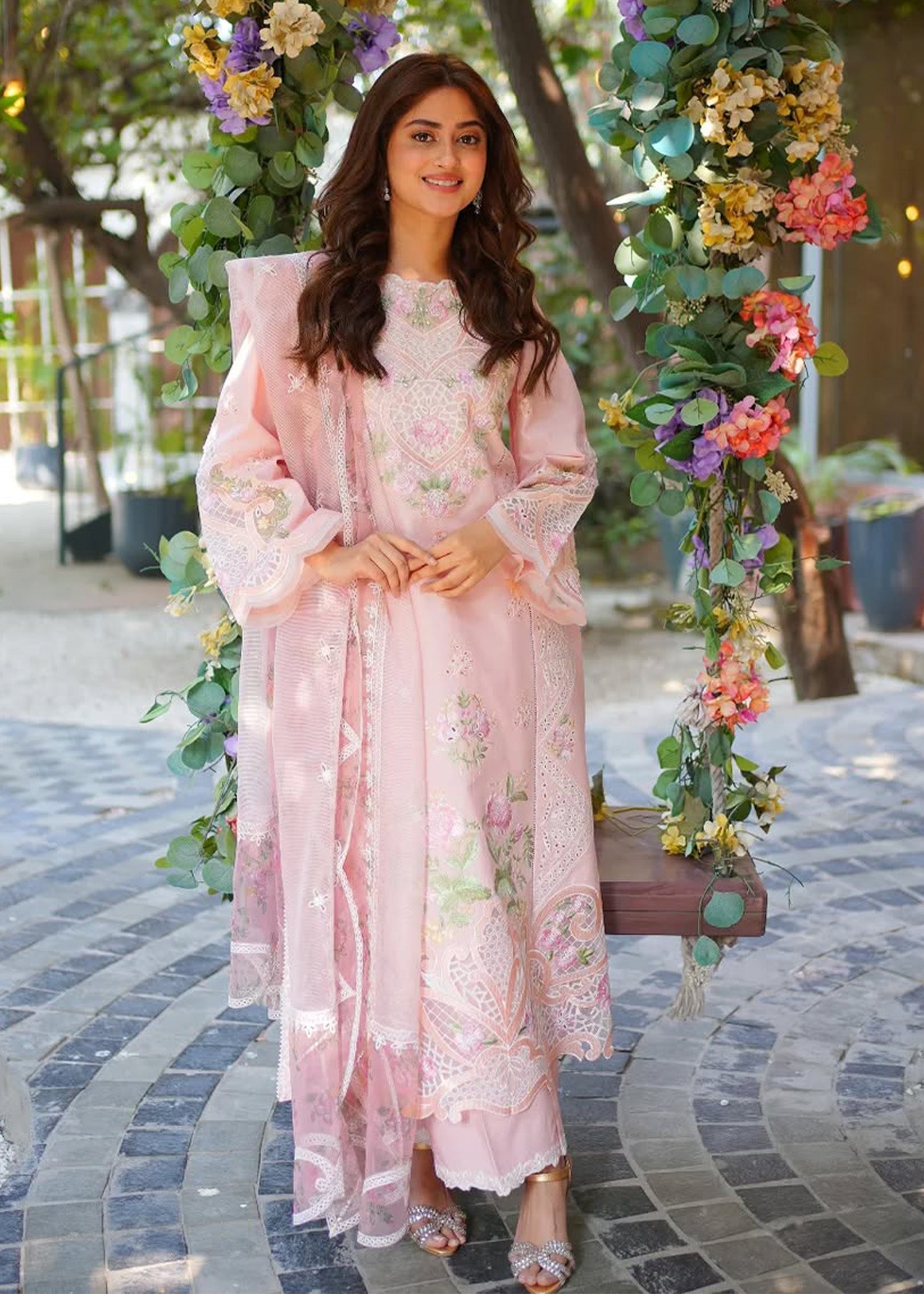 Sardinia Unstitched 3 Piece Lawn Collection-Rosewood - Sajal Ali