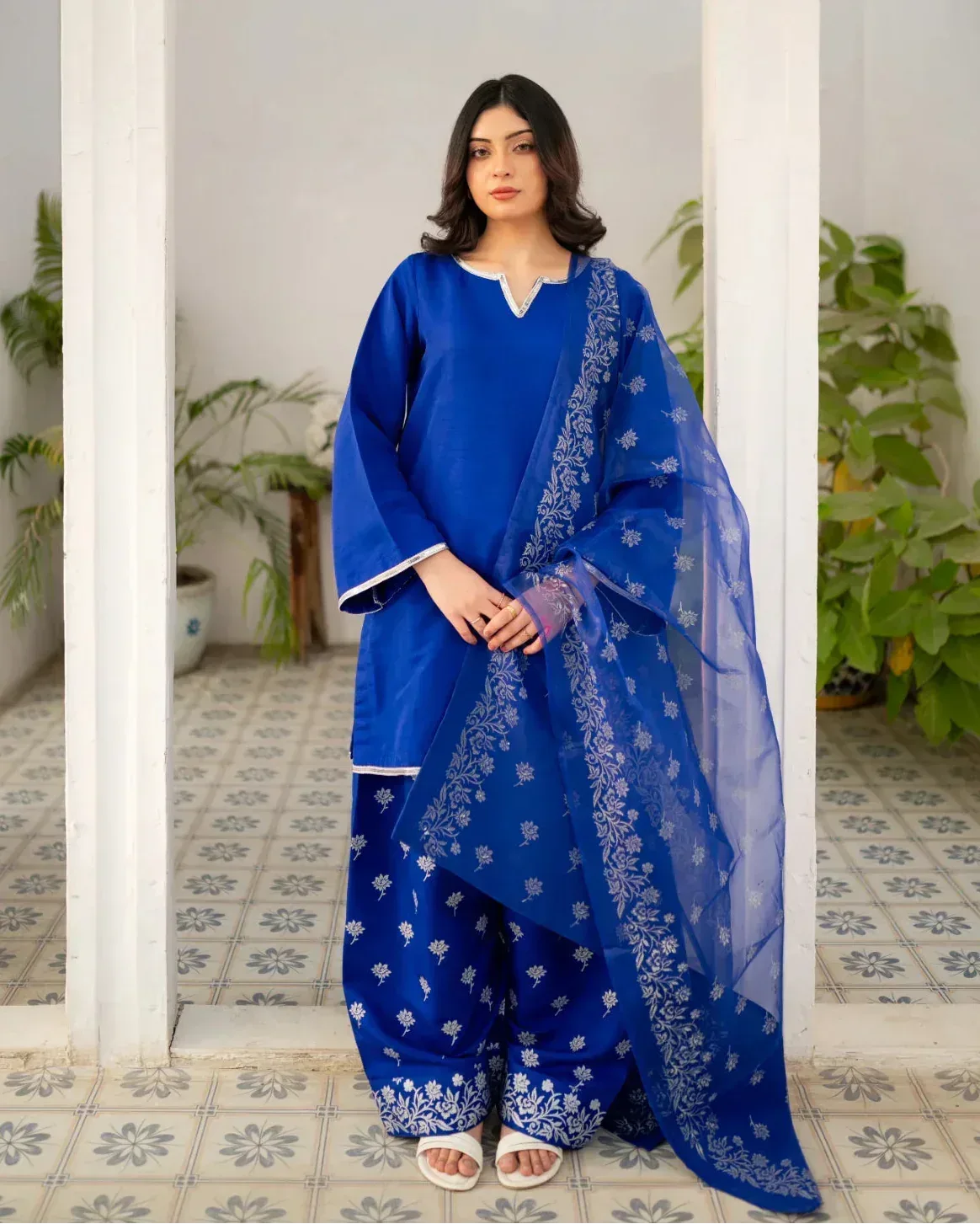 Zauk Royal Blue Farshi Shalwar Suit