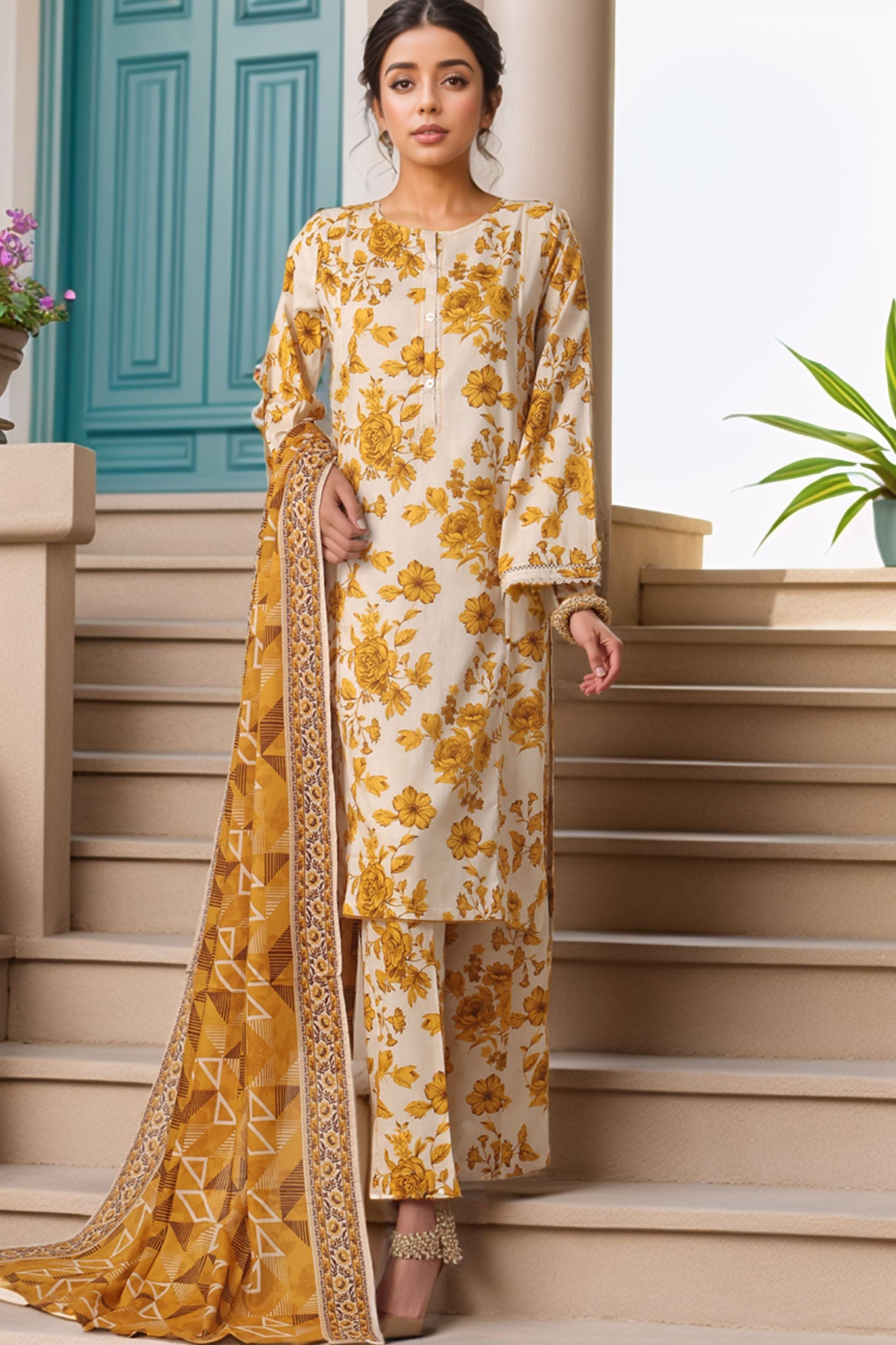 Rozaana by Hz Stitched 3 Piece Cambric Suit-CAP-3P-805