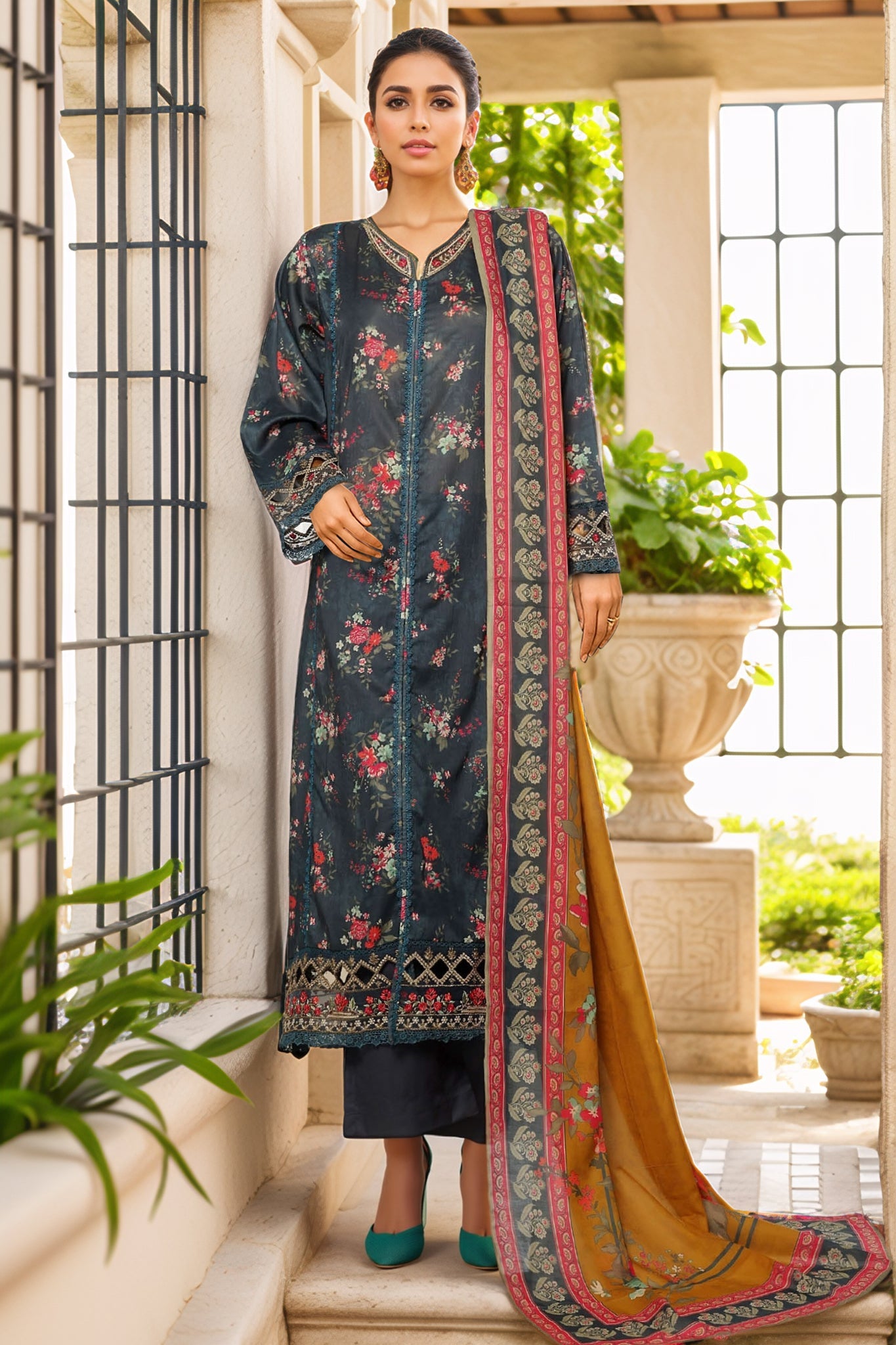 Sada Bahar Stitched 3 Piece Festive Emb Lawn Vol-01 Collection'2025-D-3989-Navy Blue