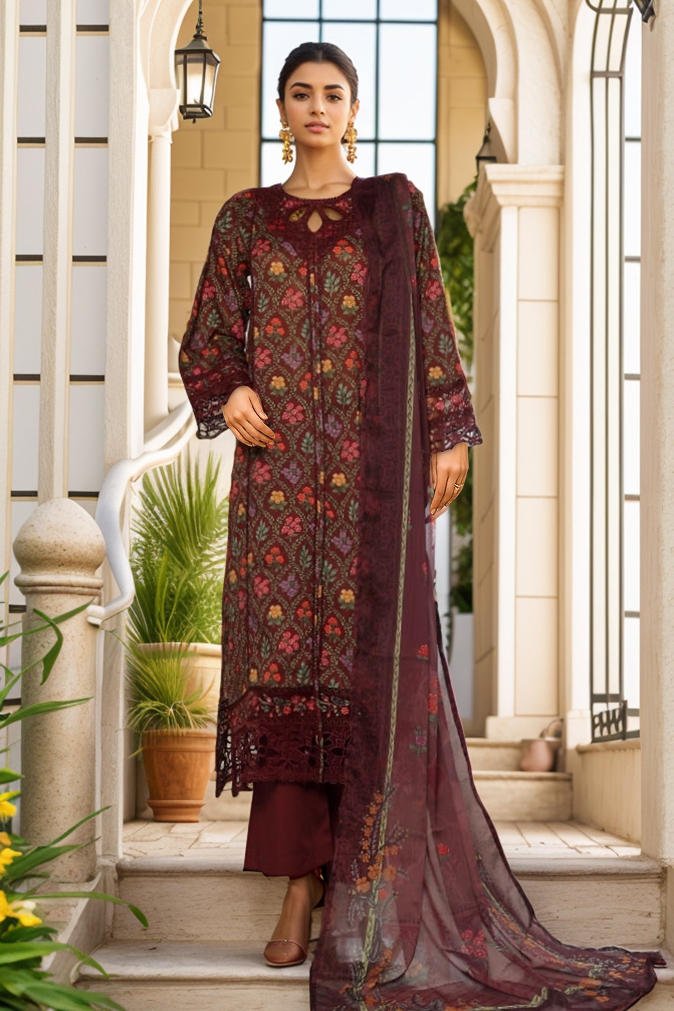 Sada Bahar Stitched 3 Piece Festive Emb Lawn Vol-02 Collection'2025-D-105-Brown