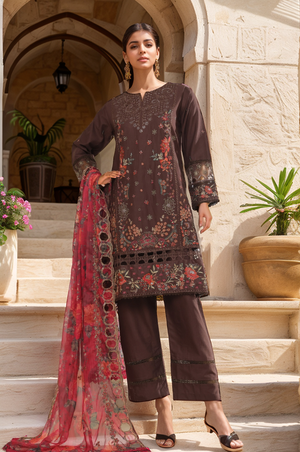 Sada Bahar Stitched 3 Piece Luxury Emb Spring Vol-07 Collection'2025-LEL6-MK-51-Mehndi