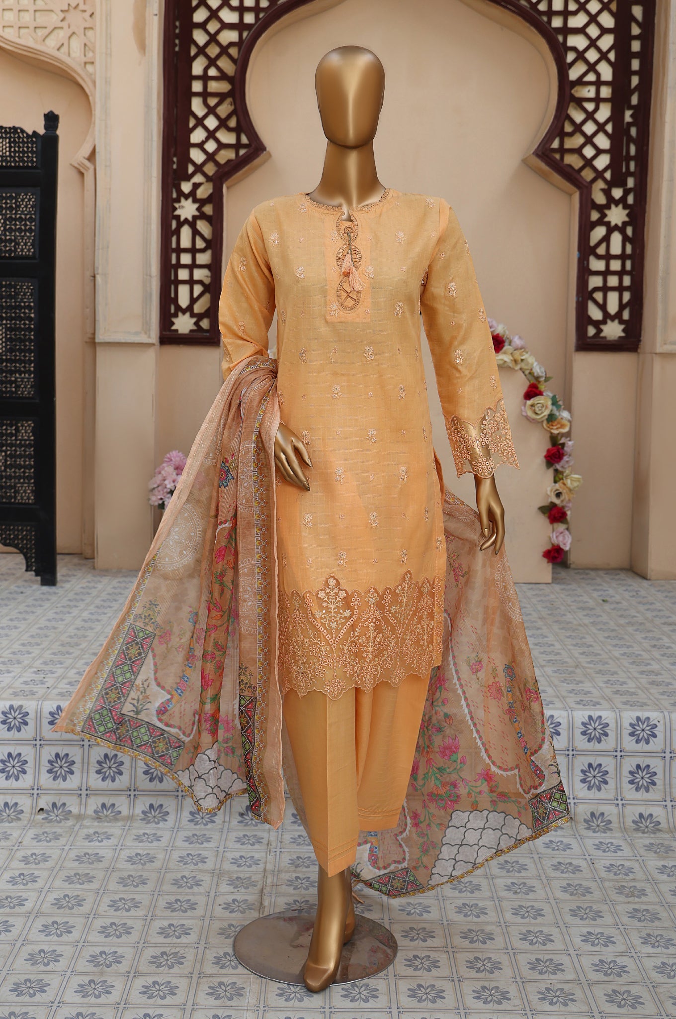 Sumi Stitched 3 Piece Emb Stiff Cotton Collection'2025-SEC-05-Orange