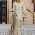 Sumi Stitched 3 Piece Emb Stiff Cotton Suit-SEC-08-Off White