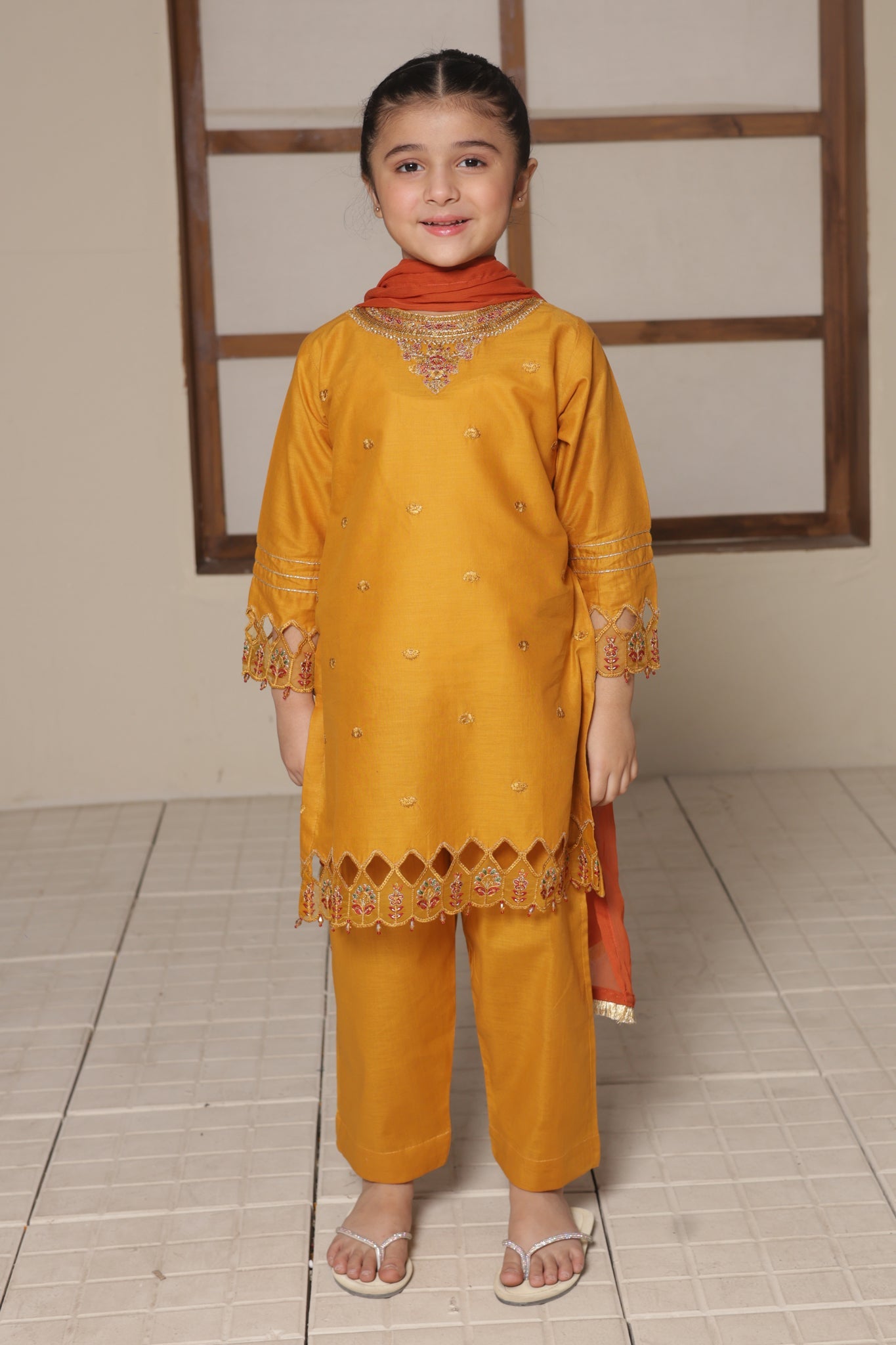 Nat Khat Guriya By Shanzey Stitched 3 Piece Cotton Suit-SHK-5602-Mustard