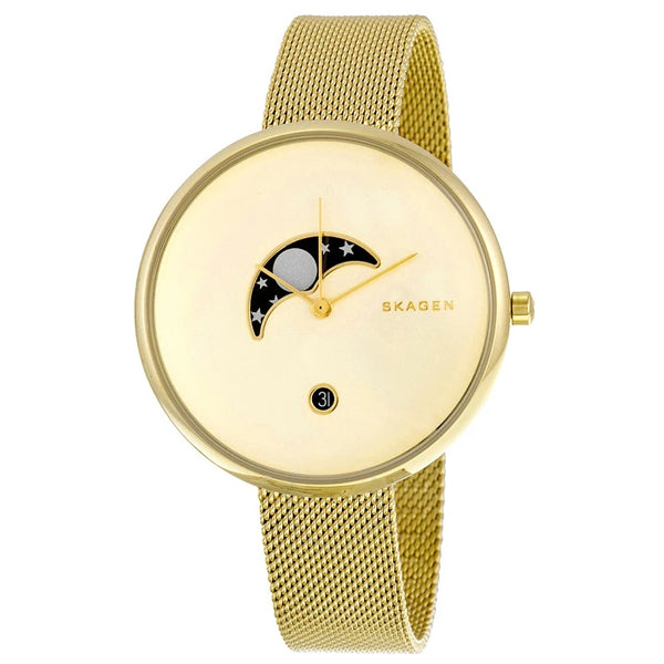 Skagen Gitte Gold Mesh Bracelet Gold Dial Quartz Watch for Ladies - SKW2373
