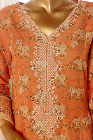 Bin Saeed Stitched 3 Piece Emb Lawn Frock Vol-03 Collection-SM-1646-Peach