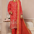 Bin Saeed Stitched 3 Piece Exclusive Emb Lawn Vol-05 Collection-SM-1945-Red
