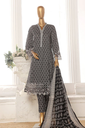 Bin Saeed Stitched 3 Piece Exclusive Lawn Frock Vol-01 Collection-SM-1459-Black