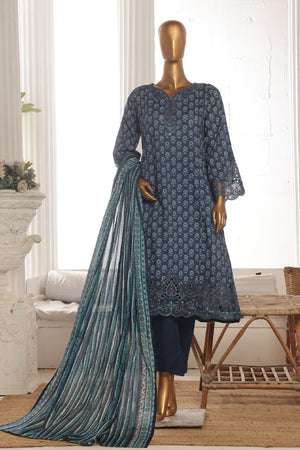 Bin Saeed Stitched 3 Piece Exclusive Lawn Frock Vol-01 Collection-SM-1463-Blue