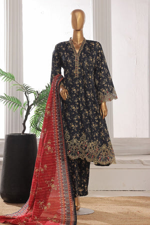 Bin Saeed Stitched 3 Piece Exclusive Lawn Frock Vol-01 Collection-SM-1470-Black