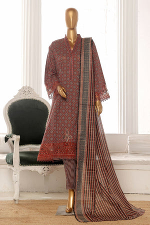 Bin Saeed Stitched 3 Piece Exclusive Lawn Frock Vol-01 Collection-SM-1471-Maroon