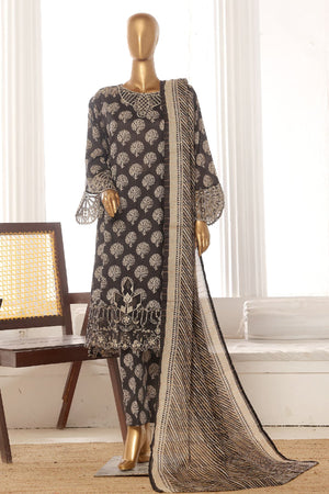 Bin Saeed Stitched 3 Piece Exclusive Lawn Frock Vol-01 Collection-SM-1473-Black