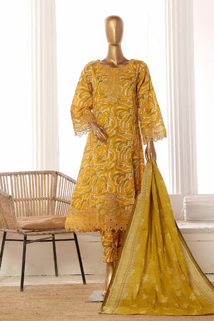 Bin Saeed Stitched 3 Piece Exclusive Lawn Frock Vol-01 Collection-SM-1476-Yellow