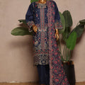 Bin Saeed Stitched 3 Piece Luxe Plain Cotton With Chiffon Dupatta Collection'2025-SMPC-1954-Blue