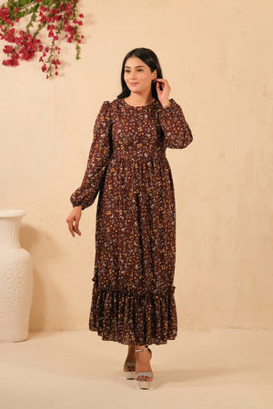Sprinkles Stitched 1 Piece Summer Shirts Women Collection'2025-The Duo - Mocha Dream Allover Floral Print Tunic Dress