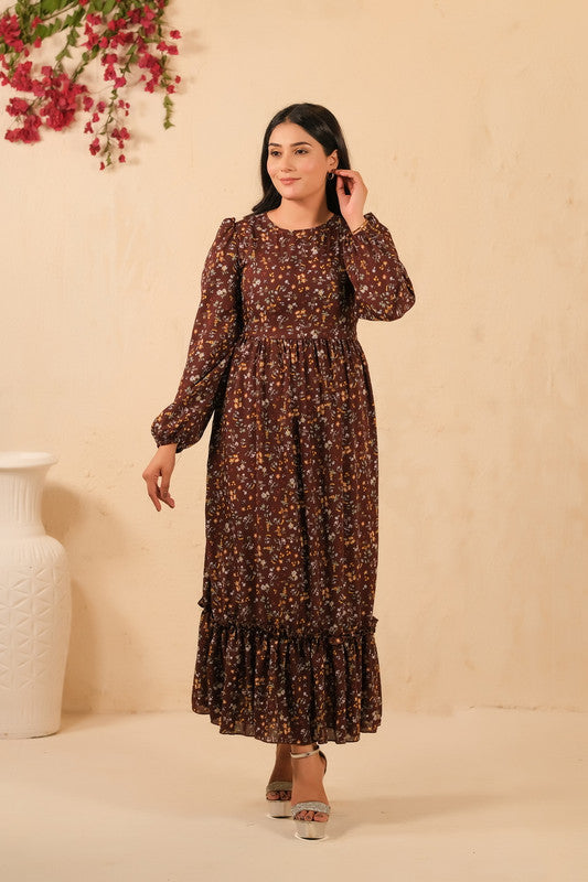 Sprinkles Stitched 1 Piece Summer Shirts Women Collection'2025-The Duo - Mocha Dream Allover Floral Print Tunic Dress