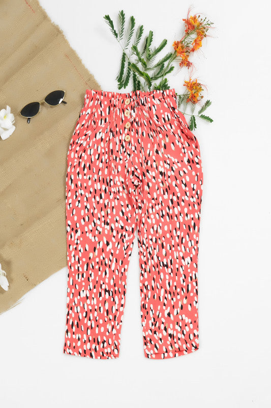 Sprinkles Stitched 1 Piece Summer Bottoms Women Collection'2025-Red Floral Straight Pant Front Button