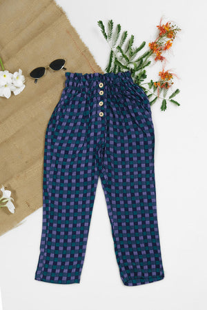 Sprinkles Stitched 1 Piece Summer Bottoms Women Collection'2025-Indigo Gingham Straight Pant Front Button