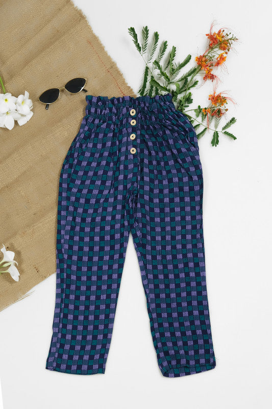 Sprinkles Stitched 1 Piece Summer Bottoms Women Collection'2025-Indigo Gingham Straight Pant Front Button