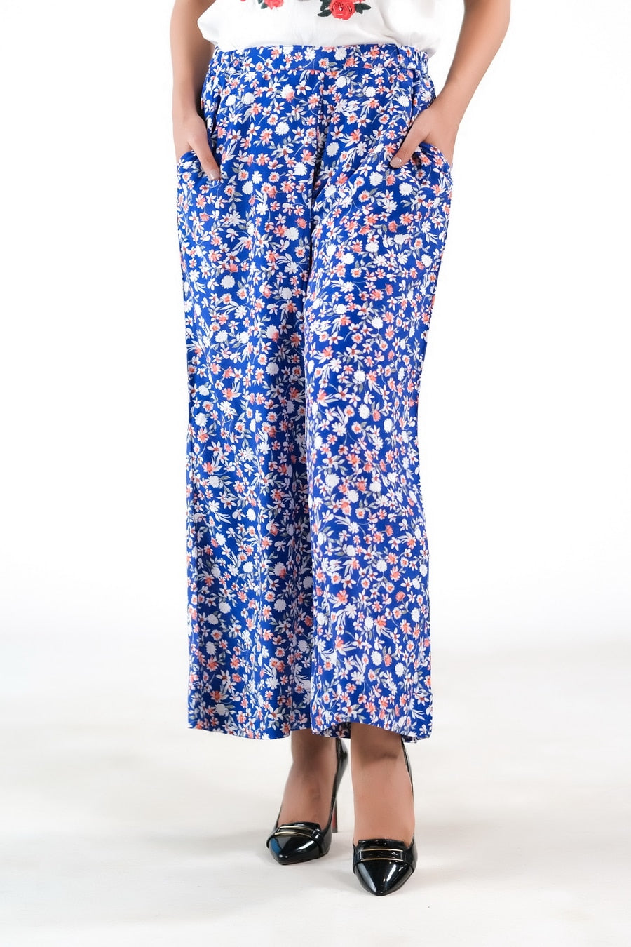 Sprinkles Stitched 1 Piece Summer Bottoms Women Collection'2025-Royal Blue Wide Leg Pant